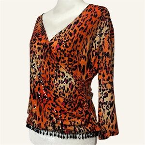 Y2K Leopard Print V-Neck Wrap Top
